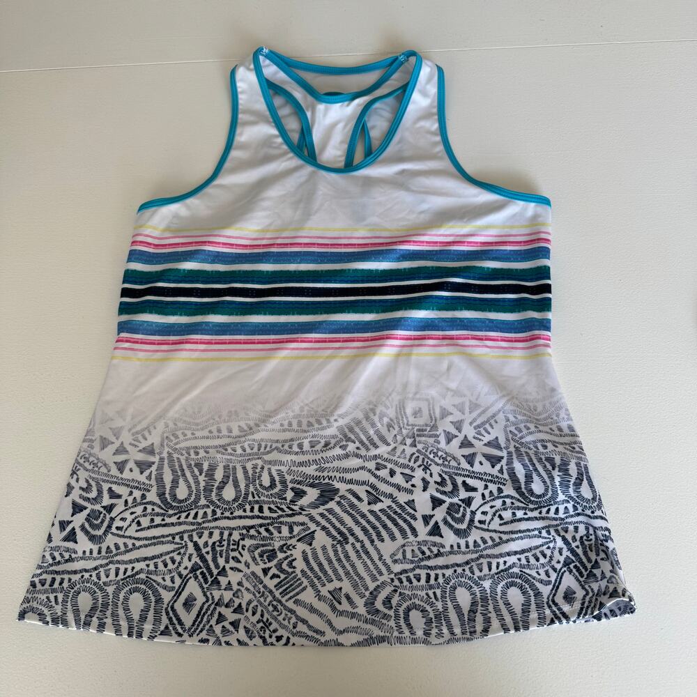 Lucky in Love Aegean Dreams White Blue Pink Tennis Pickleball Tank Top Medium